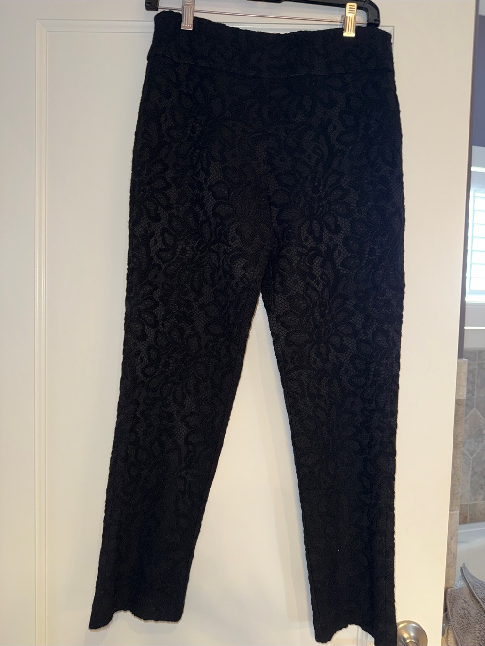 Sara Campbell Black Lace-Pattern Straight Leg Pants-NWT